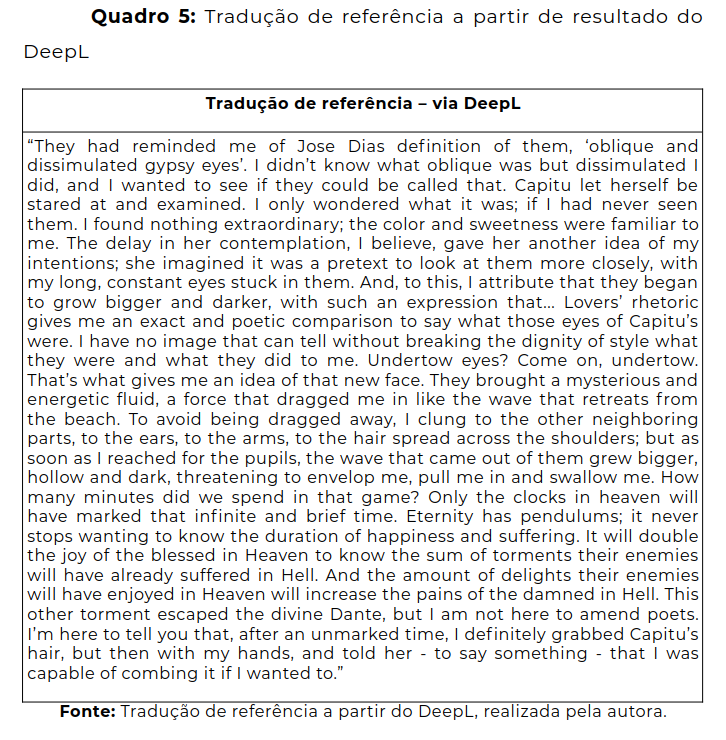 Quadro 5: Tradução de referência a partir de resultado do DeepL